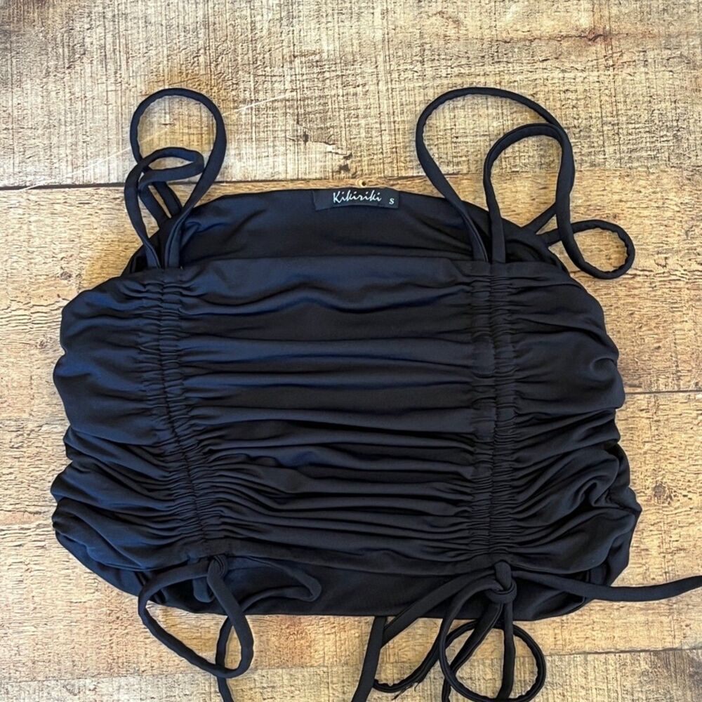 Kikiriki Kiki Riki Black Ruched Crop Top Ties Small Festival Summer
